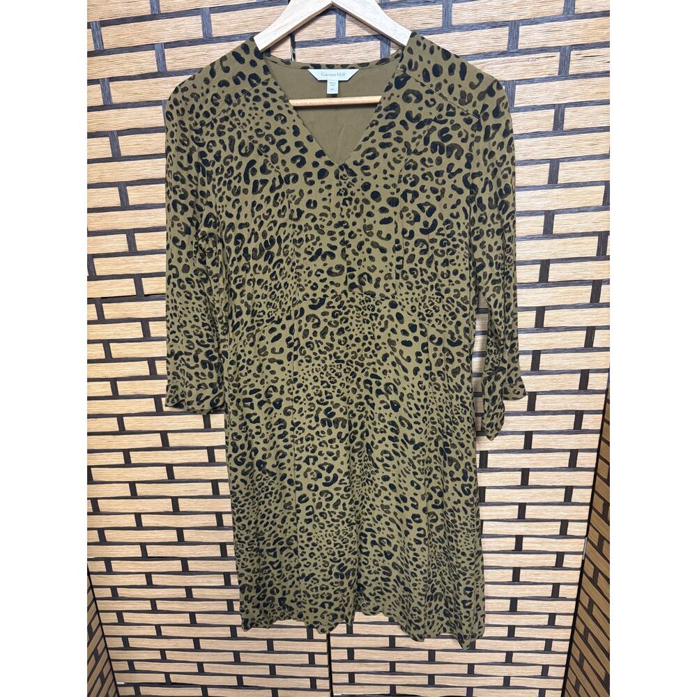 Garnet‎ Hill Olive Green And Black Animal Print Dress Size XS